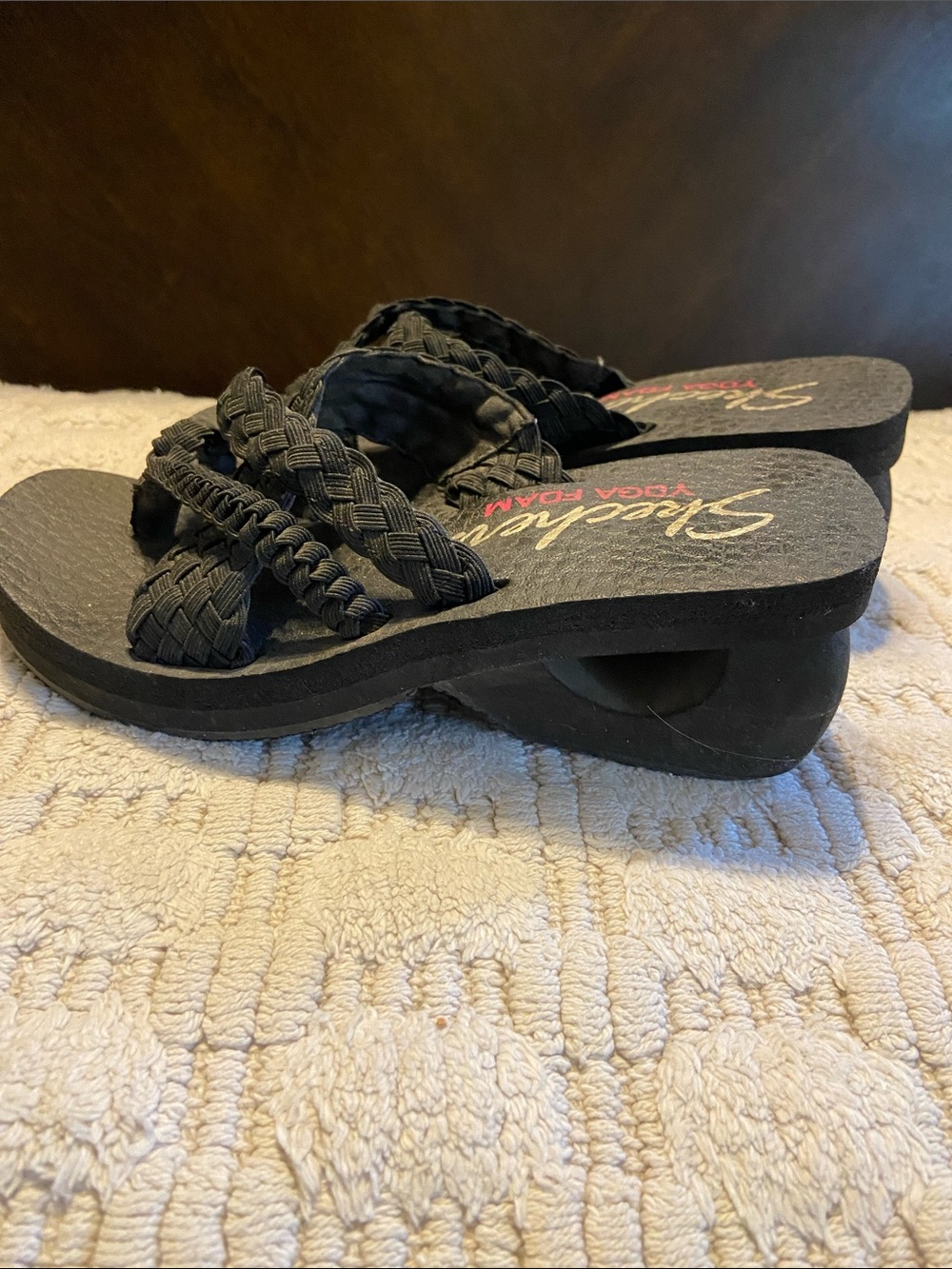 Skechers Women's Black Braided Wedge Slide